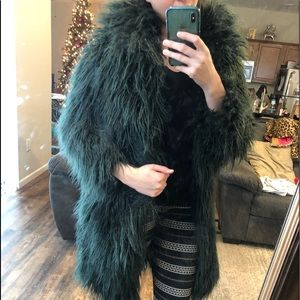 TOPSHOP EMERALD GREEN FAUX FUR COAT